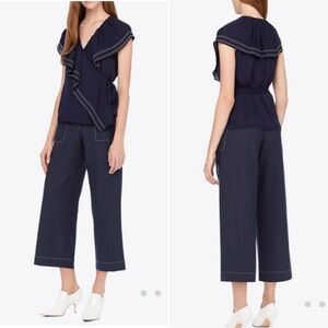 Tory Burch Adelia Navy Wrap Blouse Size 10